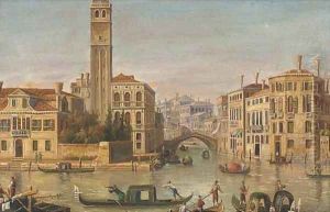 Gondolas on a canal, Venice by Continental School