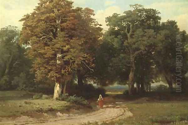 A woman on a forest path - view 1