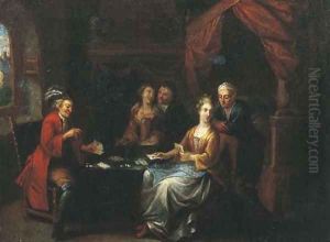 Elegant company playing at cards in an interior