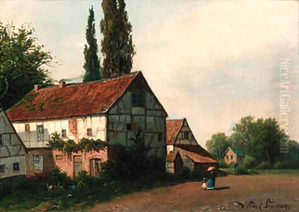 Figures before a village - view 1