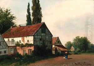 Figures before a village Figures before a village