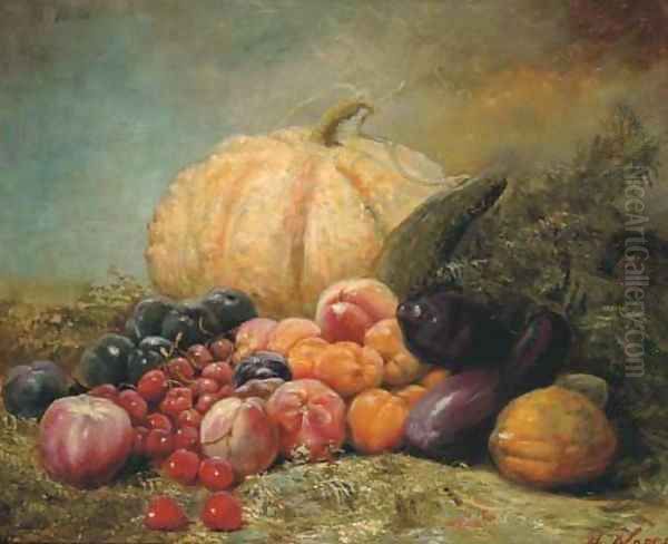 Fruit still life with a pumpkin - view 1