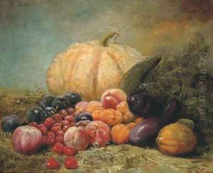 Fruit still life with a pumpkin