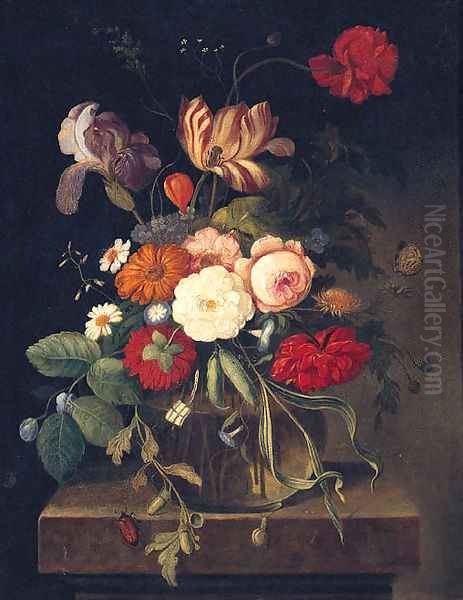 Summer Flowers In A Vase On A Ledge - view 1