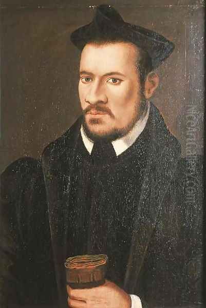 Portrait of a gentleman, half-length, in a black gown and a cap, holding gloves - view 1