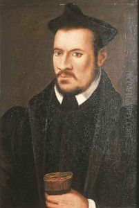 Portrait of a gentleman, half-length, in a black gown and a cap, holding gloves