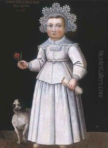 Portrait of a young girl, full-length, in a white dress and a lace headdress