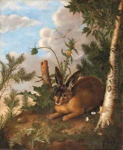 A hare and a dragonfly in a landscape A hare and a dragonfly in a landscape