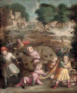 A village being attacked by bears