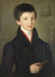 Portrait of a young man, half-length, in a dark coat holding a book