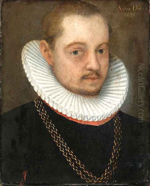 Portraits of a Gentleman small bust length, in black dress with white ruffs and gold chains - view 1