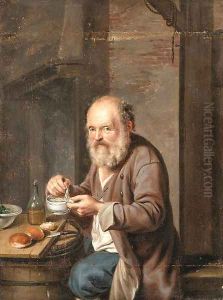 A seated Peasant eating a Meal