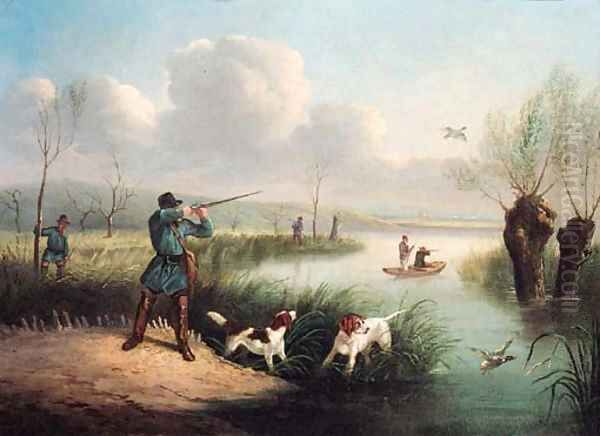 Figures Duck shooting in a River Landscape - view 1