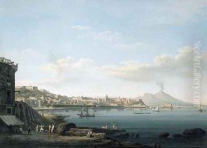 A view of the Bay of Naples from Pozzuoli, with Vesuvius beyond by Neapolitan School