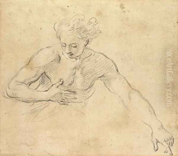 A nude, half-length, pointing down to the right - view 1