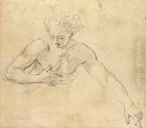 A nude, half-length, pointing down to the right by Neapolitan School