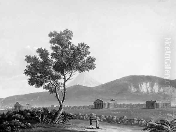 A view of the three temples at Paestum; and A view of Naples looking towards Posillipo - view 1