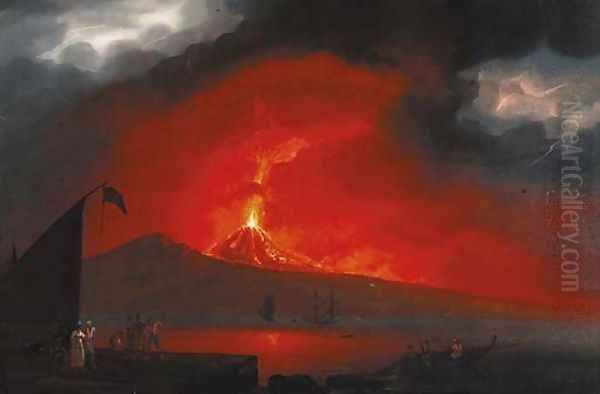 Figures on the Neapolitan coast with Vesuvius erupting beyond 2 - view 1