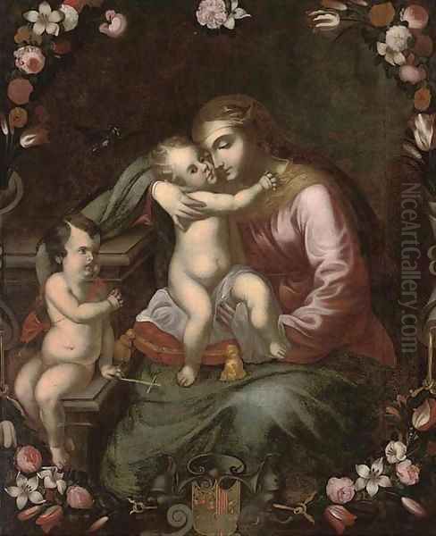 The Madonna and Child with the Infant Saint John the Baptist surrounded by a floral cartouche - view 1