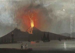 Vesuvius erupting by Neapolitan School