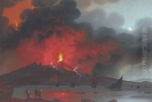 Vesuvius erupting by night 2 by Neapolitan School