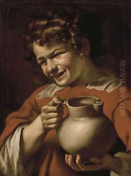 Young boy holding a pitcher - view 1