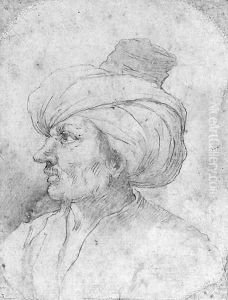 Head of a man in a turban in profile to the left