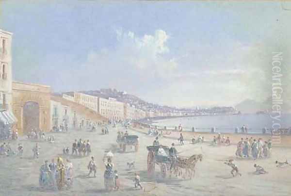 Horse-drawn carriages on the Riviera di Chiaia, Naples - view 1