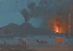 Vesuvius erupting by night, 1872 (illustrated) by Neapolitan School