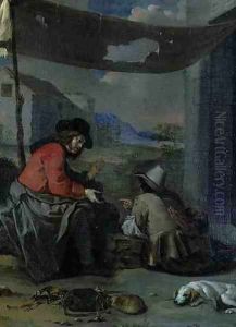 Two Figures Seated with a Dog