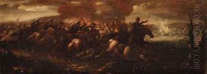 A cavalry battle between Crusaders and Turks
