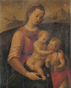 The Madonna and Child with the Infant Saint John the Baptist, a landscape beyond by Florentine School