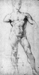 A nude in the pose of Michelangelo's David by Florentine School