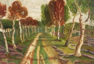 A Tree-lined Way In Autumn. Oil/cardboard, Inscribed by Nicolas Tarkhoff