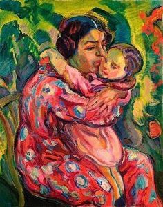 Madame Tarkhoff Assise Embrassant Son Enfant, Circa 1913 by Nicolas Tarkhoff