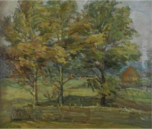 Landscape With Trees And Haystack by Nicolas Tarkhoff