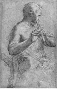 A young Shepherd playing a Flute by Florentine School