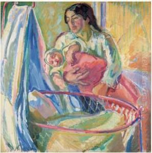 Madame Tarkhoff Mettant Son Bebe Au Berceau by Nicolas Tarkhoff