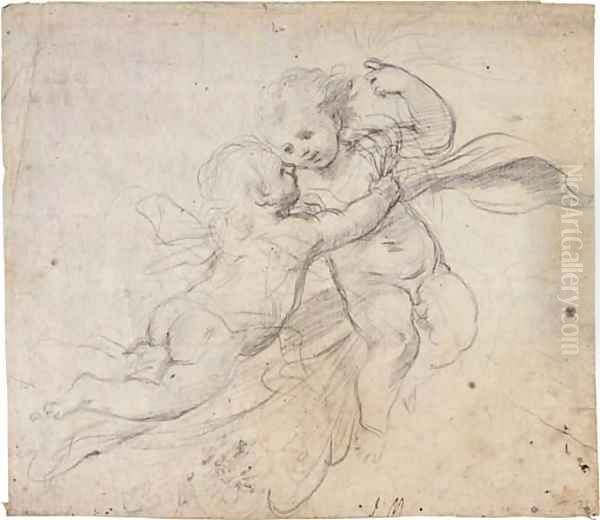 Two putti embracing - view 1