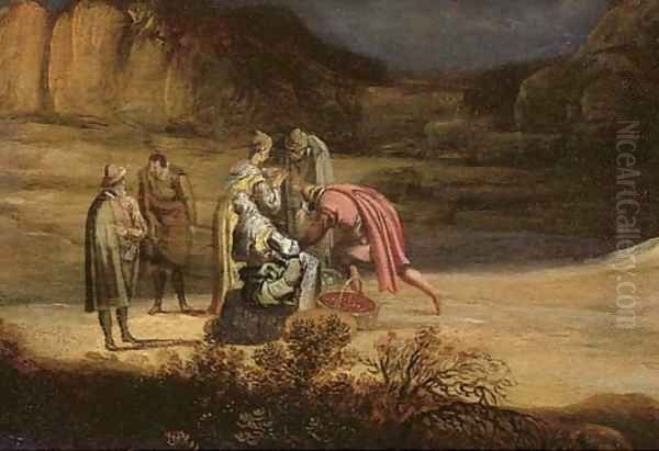 A woman selling fruit in a landscape at night - view 1