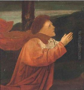 Figure at prayer in a landscape by Flemish School