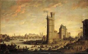 View of the Tour de Nesles and the river Seine, Paris by Flemish School