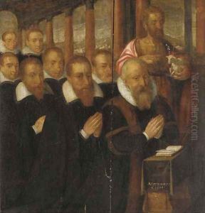 The wing of an altarpiece recto Saint John the Baptist with eight male donors in prayer; verso Saint Antony and Saint Dominic by Flemish School