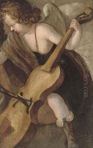 A putto playing a violin; and Putti reading fragments by Lombard School