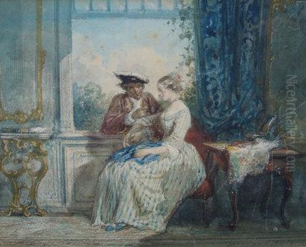 An Interior With A Clandestine Meeting At A Window - view 1