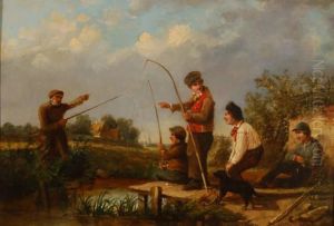 Dutch Boys Fishing On A River Bank
