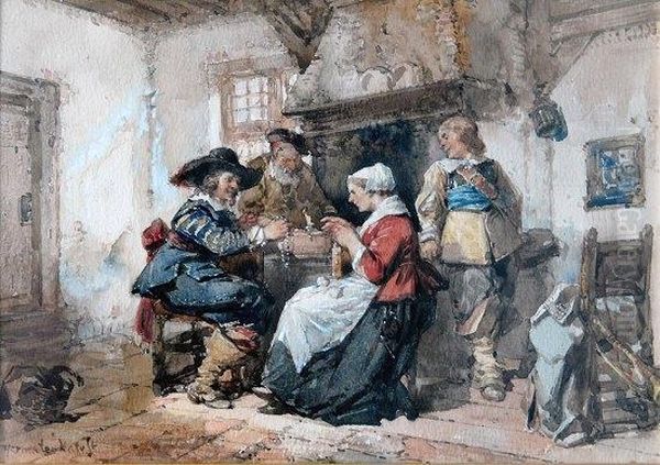Two Interior Scenes, The First
With The Jewellery Trader With Solider And His Wife; The Second With
Tavern Scene With Soldier And Figures Playing Cards - view 1