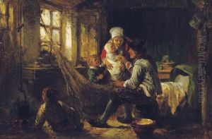 Fisherfolk In A Dutch Interior by Herman Frederik Carel ten Kate