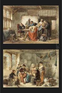 Two Scenes With Soldiers In An Interior (a Pair)