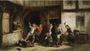 A Street Fight Outside A Tavern